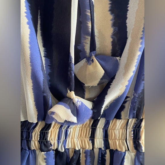 NWT MISA Los Angeles Karlina Blue and Cream Striped Women's Chiffon Mini Dress - Picture 3 of 12